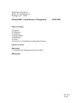 Manual 8400 - Visual Resource Management 04/05/1984