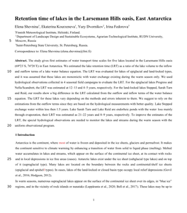 Retention Time of Lakes in the Larsemann Hills Oasis, East