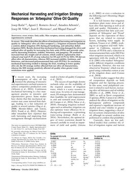 Mechanical Harvesting and Irrigation Strategy Responses on 'Arbequina