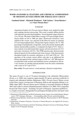 Wood Anatomical Features and Chemical Composition of Prosopis Kuntzei from the Paraguayan Chaco