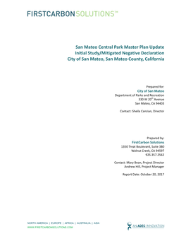 San Mateo Central Park Master Plan Update Initial Study/Mitigated Negative Declaration City of San Mateo, San Mateo County, California