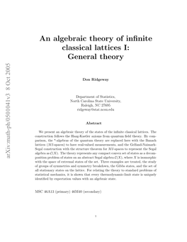 An Algebraic Theory of Infinite Classical Lattices I