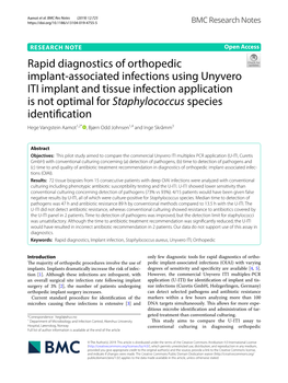 Rapid Diagnostics of Orthopedic Implant-Associated Infections Using