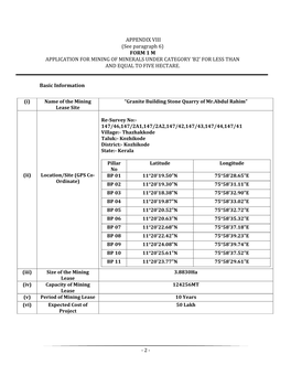 Form 1 M Application for Mining of Minerals Under Category ‘B2’ for Less Than and Equal to Five Hectare