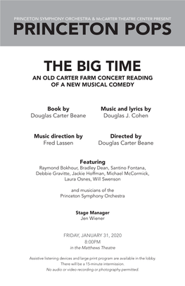 The Big Time an Old Carter Farm Concert Reading of a New Musical Comedy