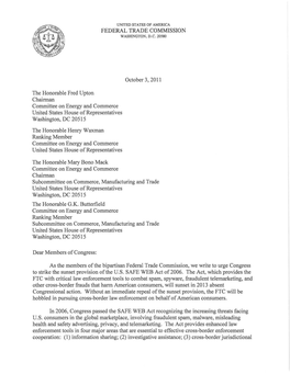 Commission Letter to the Honorable Fred Upton, Henry Waxman, Mary