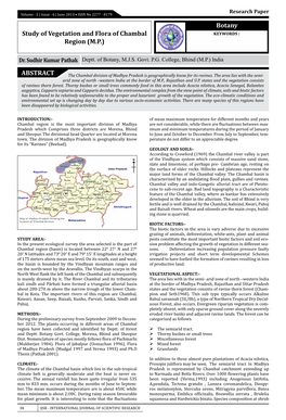 Botany Study of Vegetation and Flora of Chambal Region (MP)