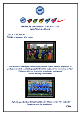 NEWSLETTER MONTH of April 2018 COACH EDUCATION FIFA