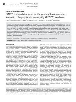 SPAG7 Is a Candidate Gene for the Periodic Fever, Aphthous Stomatitis, Pharyngitis and Adenopathy (PFAPA) Syndrome