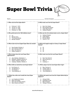 Free Printable Super Bowl Trivia