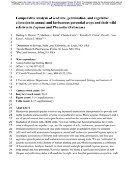 Comparative Analysis of Seed Size, Germination, and Vegetative