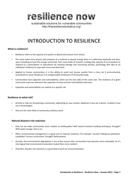 Introduction to Resilience