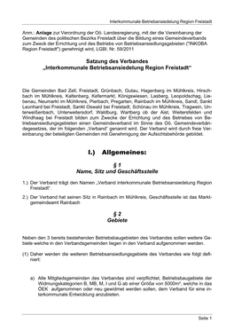 Bildung Eines Gemeindeverbands "INKOBA Region Freistadt"