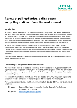 Review of Polling Districts, Polling Places and Polling Stations : Consultation Document