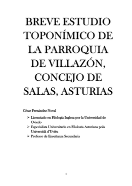 Breve Estudio Toponímico De La Parroquia De Villazón, Concejo De Salas, Asturias