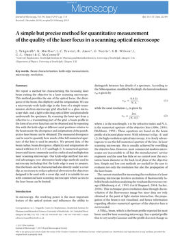 A Simple but Precise Method for Quantitative Measurement of the Quality of the Laser Focus in a Scanning Optical Microscope