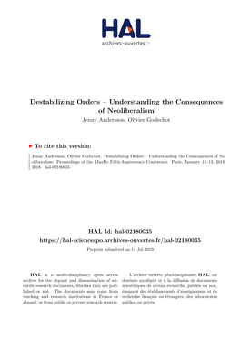 Understanding the Consequences of Neoliberalism Jenny Andersson, Olivier Godechot