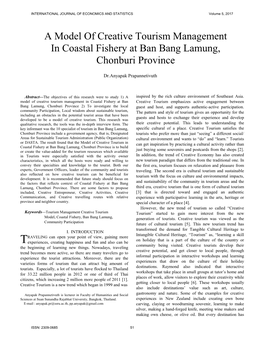 A Model of Creative Tourism Management in Coastal Fishery at Ban Bang Lamung, Chonburi Province