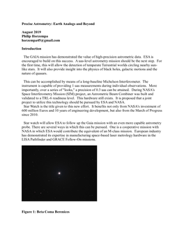 Precise Astrometry: Earth Analogs and Beyond August 2019 Philip Horzempa Horzempa45@Gmail.Com Introduction the GAIA Mission