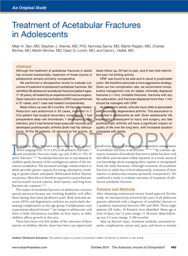 Treatment of Acetabular Fractures in Adolescents