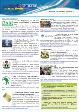 Issue 55 Weekly Newsletter of Investment Projects
