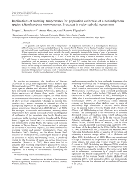 Implications of Warming Temperatures for Population Outbreaks of a Nonindigenous Species (Membranipora Membranacea, Bryozoa) in Rocky Subtidal Ecosystems