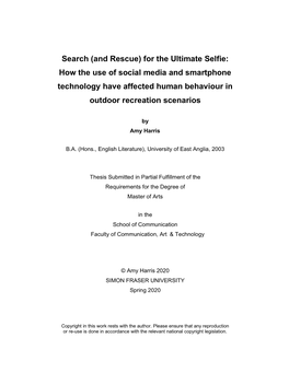 And Rescue) for the Ultimate Selfie: How the Use of Social Media and Smartphone Technology Have Affected Human Behaviour in Outdoor Recreation Scenarios