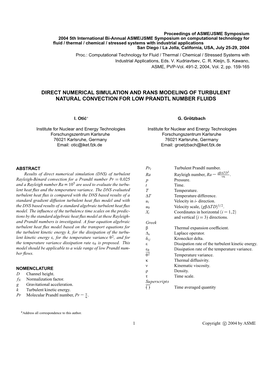 Direct Numerical Simulation and Rans Modeling of Turbulent Natural Convection for Low Prandtl Number Fluids