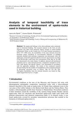 Analysis of Temporal Leachibility of Trace Elements to the Environment of Opoka-Rocks Used in Historical Building