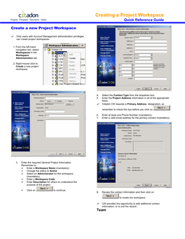 Creating a Project Workspace Quick Reference Guide