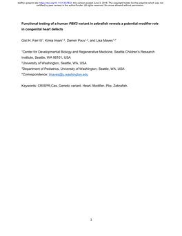 Functional Testing of a Human PBX3 Variant in Zebrafish Reveals a Potential Modifier Role in Congenital Heart Defects