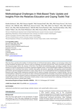 Methodological Challenges in Web-Based Trials: Update and Insights from the Relatives Education and Coping Toolkit Trial