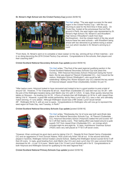 Schools Cricket News, 2016