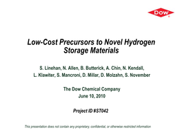 Low-Cost Precursors to Novel Hydrogen Storage Materials