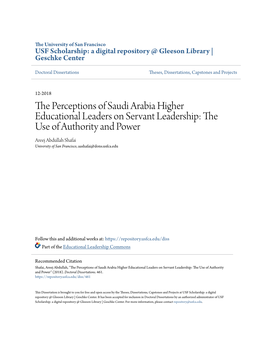 The Perceptions of Saudi Arabia Higher Educational Leaders on Servant Leadership: the Use of Authority and Power