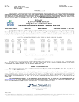 BARTLETT PARK DISTRICT Dupage, Cook and Kane Counties, Illinois General Obligation Limited Tax Refunding Park Bonds, Series 2018