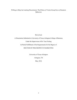 Willing to Help, but Lacking Discernment: the Effects of Victim Group Size on Donation Behaviors Devin Lunt a Dissertation Submi
