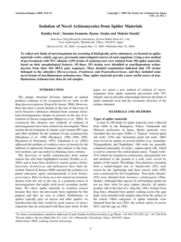 Isolation of Novel Actinomycetes from Spider Materials