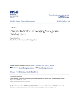 Parasitic Indicators of Foraging Strategies in Wading Birds Sarah Gumbleton Nova Southeastern University, Sgumbleton19@Gmail.Com