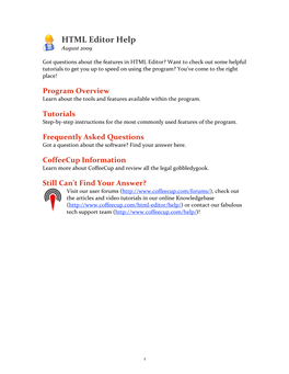 HTML Editor Help August 2009