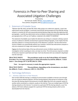 Forensics in Peer-To-Peer Sharing and Associated Litigation Challenges