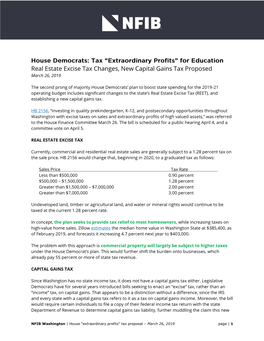 Real Estate Excise Tax Changes, New Capital Gains Tax Proposed March 26, 2019