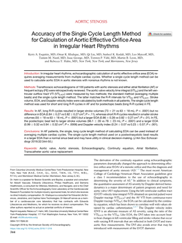 Accuracy of the Single Cycle Length Method for Calculation of Aortic Effective Orifice Area in Irregular Heart Rhythms