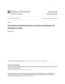 The Practice of Spiritual Direction in the Life and Writings of St. Elizabeth Ann Seton