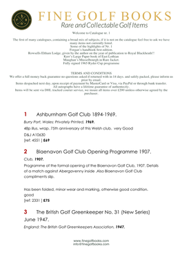 Ashburnham Golf Club 1894-1969. Blaenavon Golf