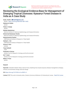 Reviewing the Ecological Evidence-Base for Management of Emerging Tropical Zoonoses: Kyasanur Forest Disease in India As a Case Study