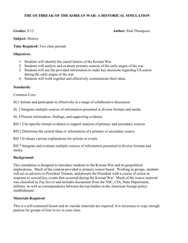 The Outbreak of the Korean War: a Historical Simulation
