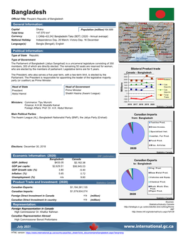 Bangladesh Official Title: People's Republic of Bangladesh General Information