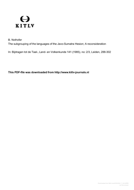 B. Nothofer the Subgrouping of the Languages of the Javo-Sumatra Hesion; a Reconsideration