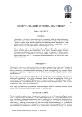 Seismic Vulnerability of the Mega City of Tehran